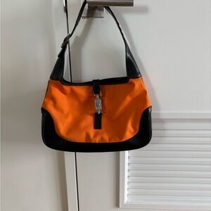 Gucci Jackie Orange Nylon and Black Leather Vintage Shoulder Bag Tom Ford Era